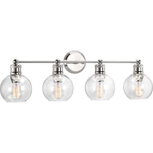 Hansford Collection 33-1/2 in. 4-Light Polished Nickel Clear Glass Coastal Bathroom Vanity Light