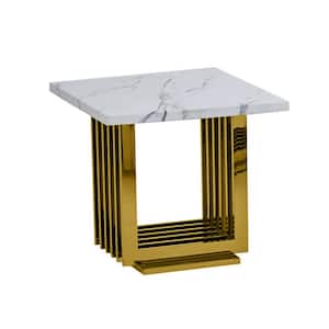 Magda 24 in. White Square Marble Top End Table With Gold Stainless Steel Base