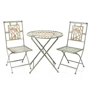 Indoor/Outdoor Bird Design 3-Piece Iron Bistro Set Folding Table and Chairs Patio Seating