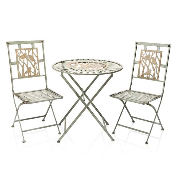 Alpine Indoor/Outdoor Bird Design 3-Piece Iron Bistro Set Folding Table Chairs Patio Seating MOD102A - The Depot