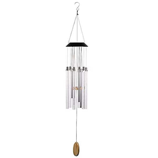 Phewnyzo 6 LED Solar Wind Chime with Color-Changing Lights and Wooden Pendants for Outdoor Decor