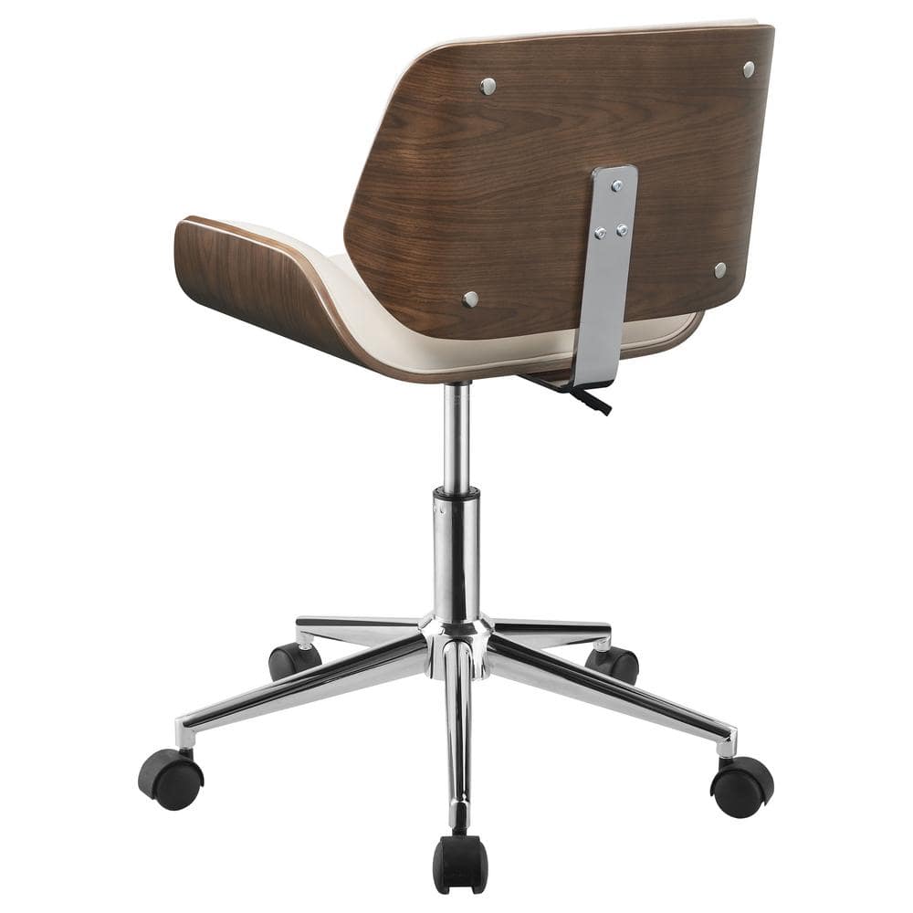 Ecru Leatherette and Walnut Swivel Desk Chair