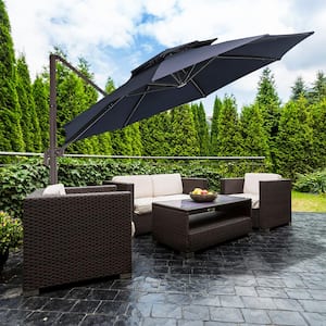 13 ft. Aluminum 360-Degree Rotation Cantilever Patio Umbrella with Cover in Navy