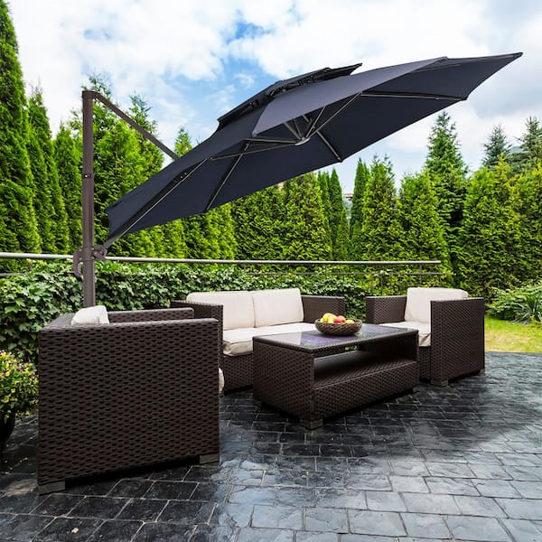 JEAREY 13 ft. Aluminum 360-Degree Rotation Cantilever Patio Umbrella with Cover in Navy