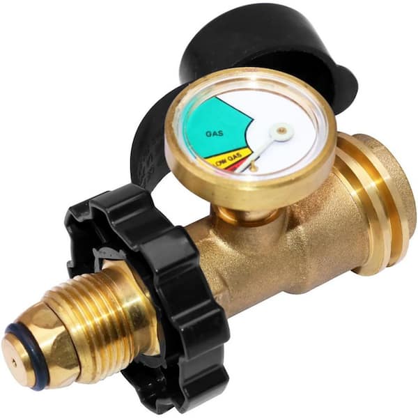 Universal Fit Propane Tank Adapter with Gauge Converts POL to QCC1 Type 1 Connection Solid Brass Easy Install