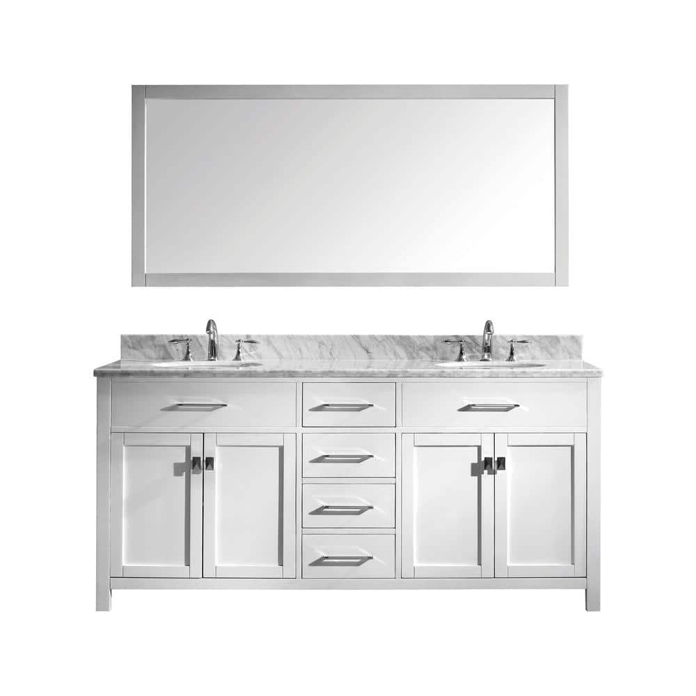 Virtu Usa Caroline 72 In W Bath Vanity In White With Marble Vanity Top In White With Round Basin And Mirror Md 72 Wmro Wh The Home Depot