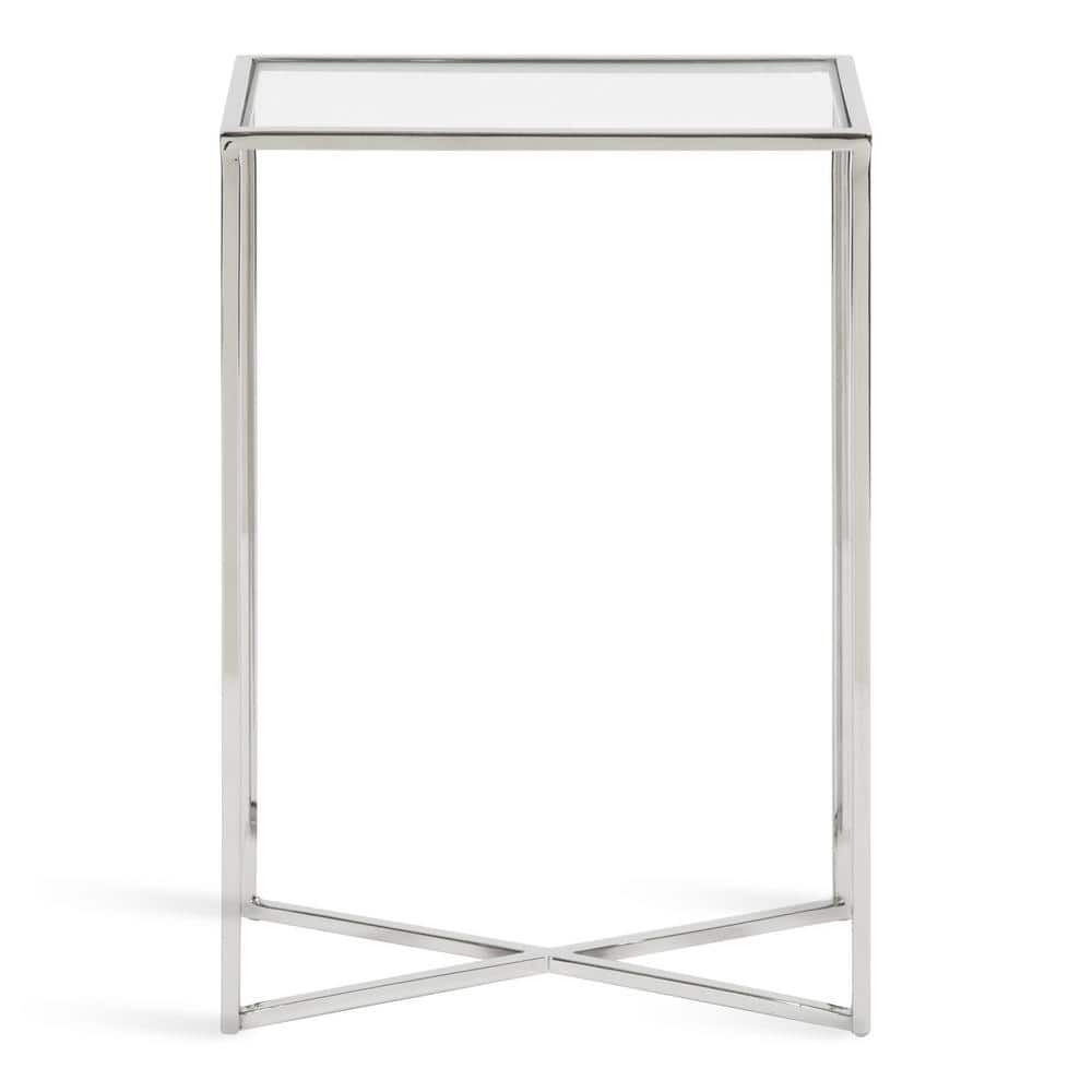 Jaspur Silver Rectangular Metal and Glass End Table
