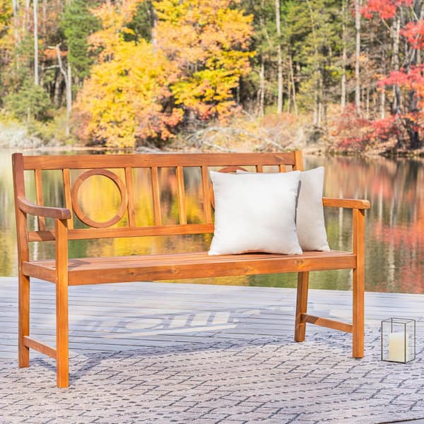 Apollo 51.2 in. Wood 3-Seat Circle-Back 600-lbs Support Acacia Outdoor Garden Patio Bench, Teak