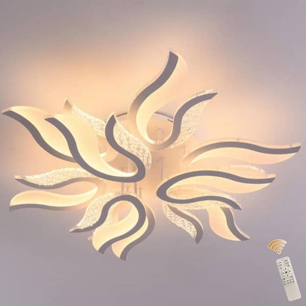 37 in. 100-Watt White Modern Geometric Integrated LED Flush Mount with White Acrylic Shade for Living Room