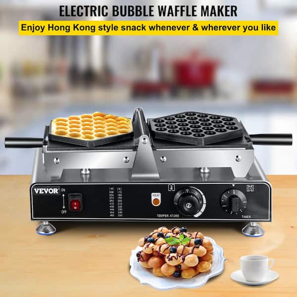 VEVOR Commercial Bubble Waffle Maker Electric Egg Waffle Cone Hong Kong Egg  Puff Maker 1500W Egg Waffle Maker, 122-572℉ DZHT-1106110VDMFHV1 - The Home  Depot
