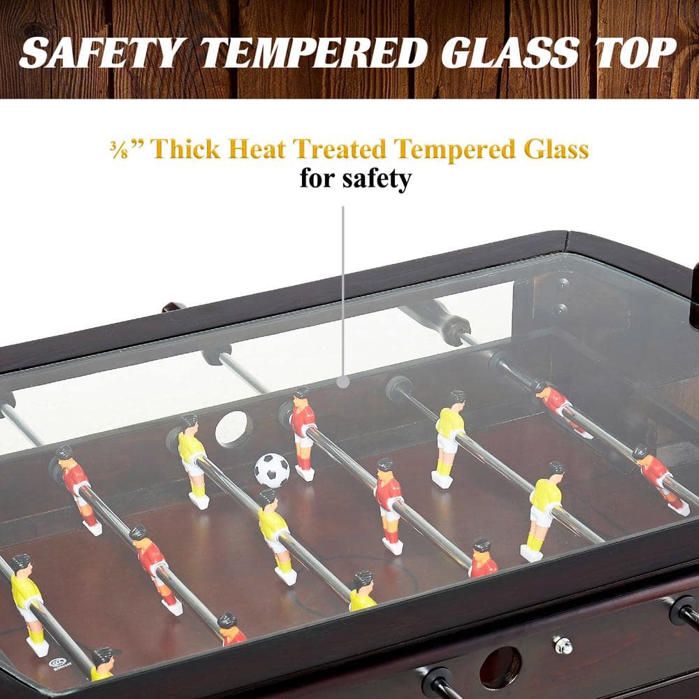Barrington 42'' Dark Wood Foosball Coffee Table with Glass Top