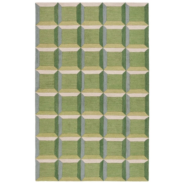 Genre 5 ft. x 8 ft. Green/Beige square Geometric Area Rug