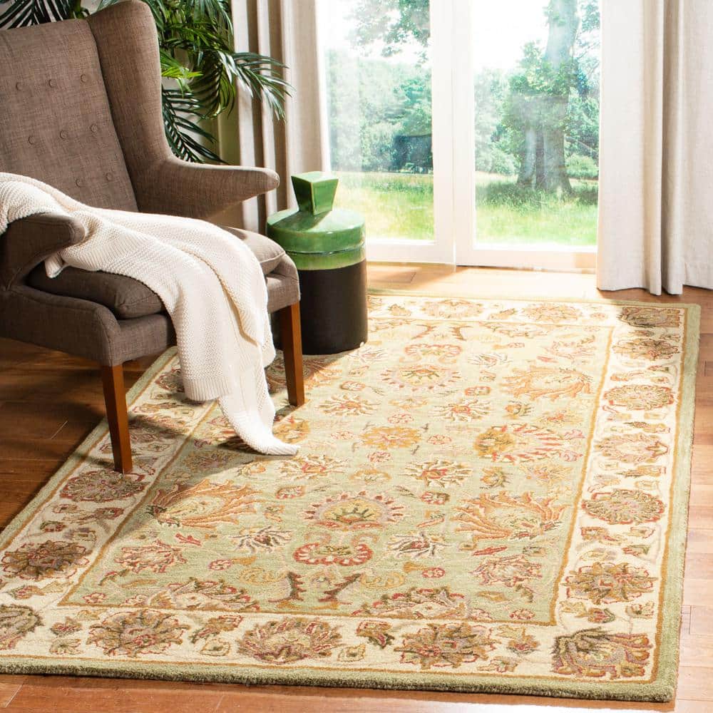 Green and Gold Hand-Tufted Wool Area Rug, 2'3" x 4'