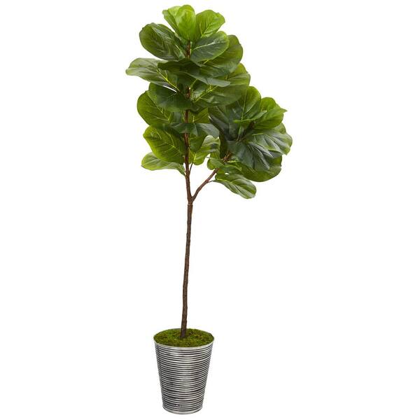 Nearly Natural 5ft. Fiddle Leaf Artificial Tree in Decorative Tin Planter