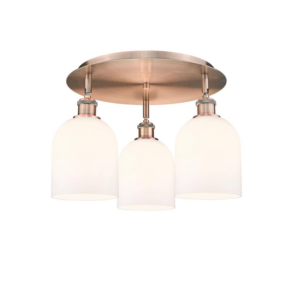 Bella 17.25 in. 3-Light Antique Copper Industrial Flush Mount with Seeded Glass Shade price history on PriceWatchPro