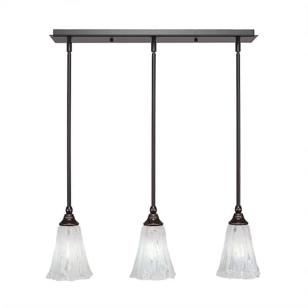 Unbranded Livingston 100-Watt 3 Light Dark Granite Linear Pendant Light with 5.5 in. Italian Ice Glass Shades No Bulbs Included