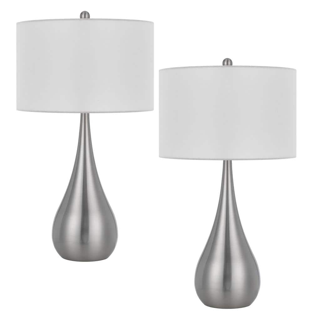 Diego 28.75 in. Brushed Steel Dimmable Bedside Table Lamp and Table Lamp Se