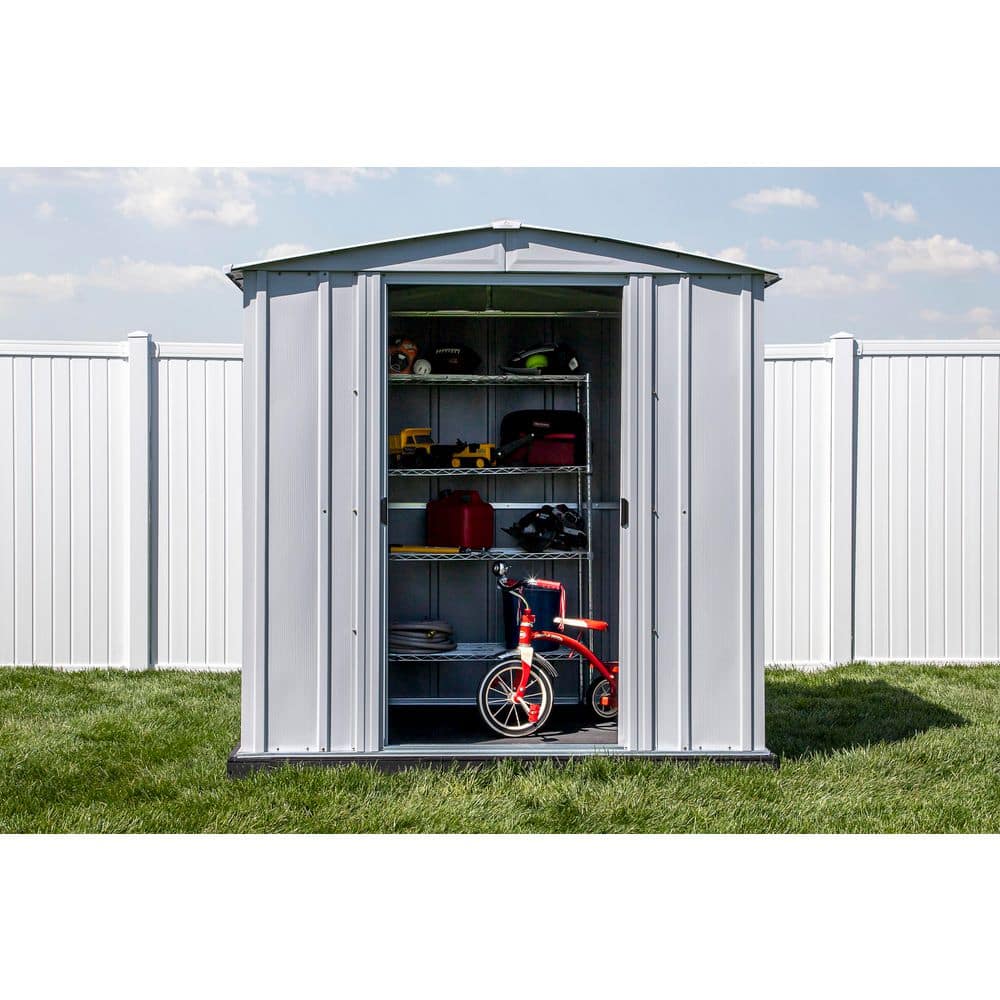Arrow Classic 6x5 Flute Grey Steel Storage Shed with Sliding Doors