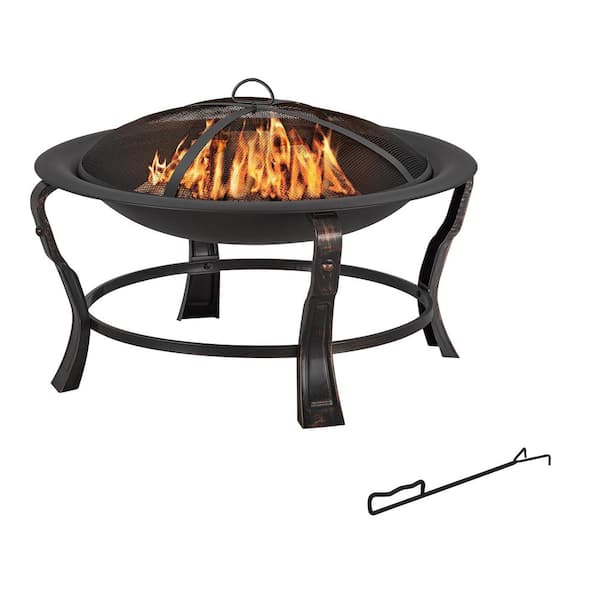 StyleWell Ashcraft 30 in. Outdoor Steel Wood Burning Black Fire Pit