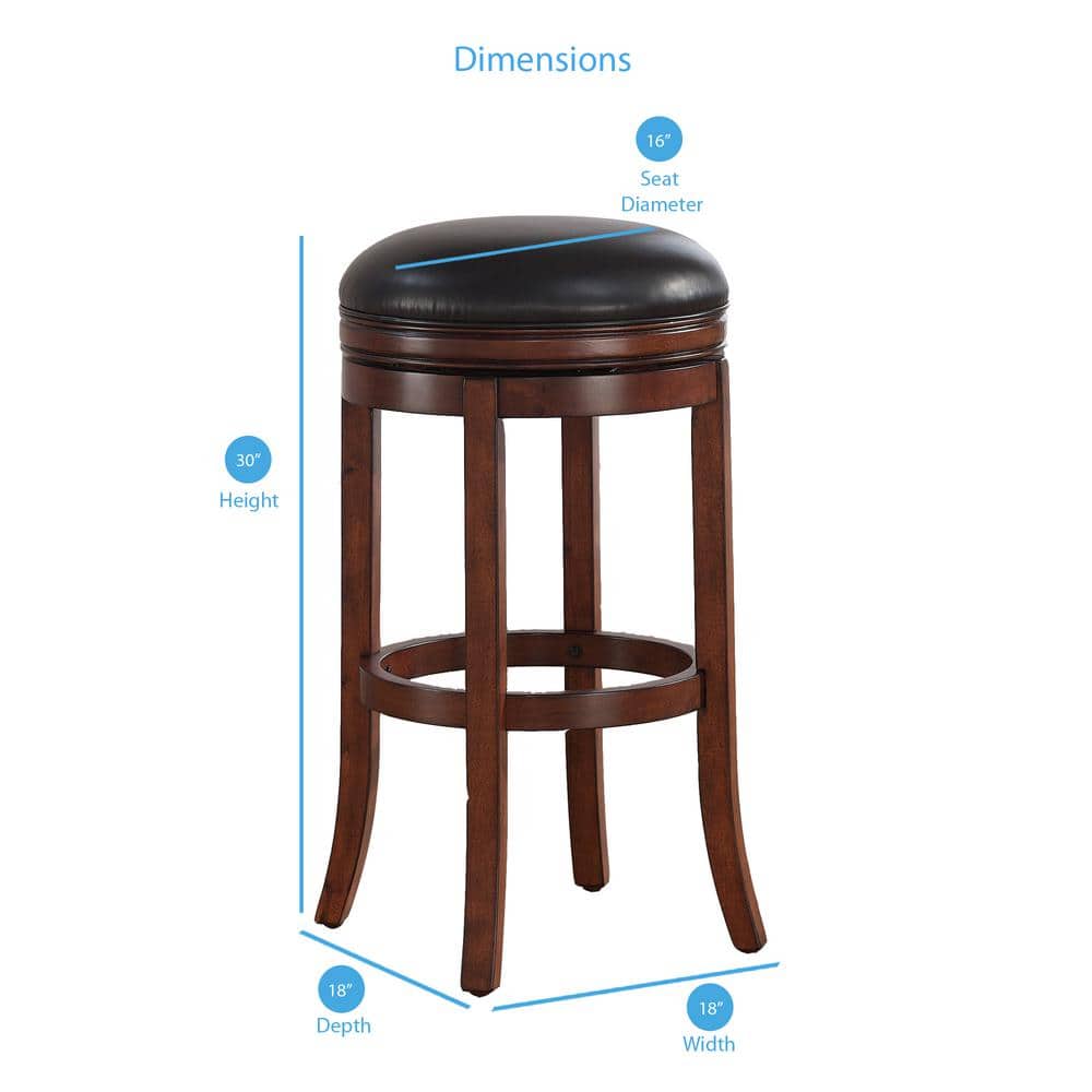 Transitional Brown Wood and Leather Swivel Bar Stool