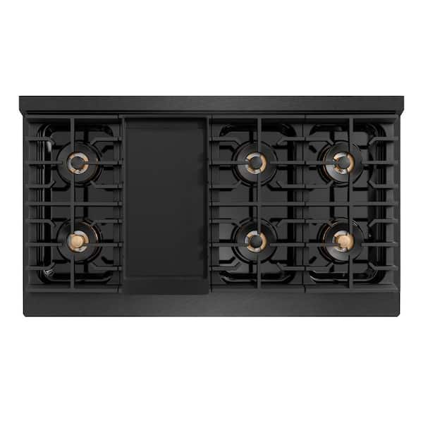 Designer 48 in. Paramount Gas Rangetop with 8 Burner DuoPro™ Cooktop in Black Satin with Black and Champagne Accents