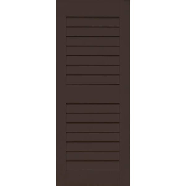Home Fashion Technologies Plantation 14 in. x 35 in. Solid Wood Louver Exterior Shutters 4 Pair Behr Bitter Chocolate-DISCONTINUED