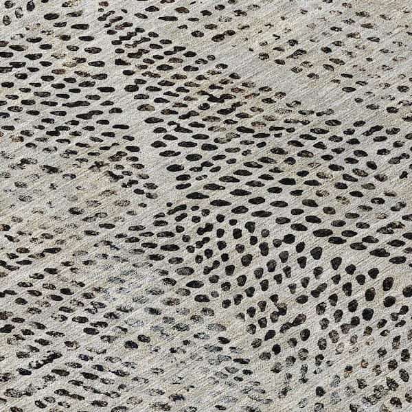 Gray, Beige, Black 8 ft.  RoundWoven Geometric Polyester Round Indoor / Outdoor Area Rug