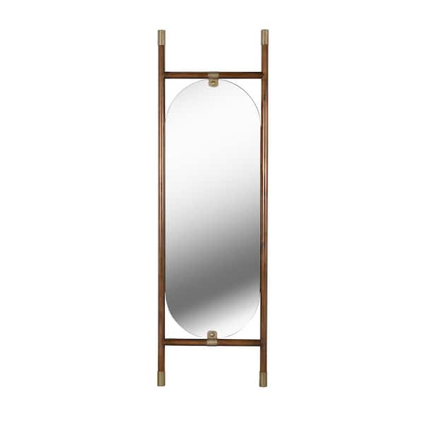 Manor Brook Tenner 71 in. H x 22 in. W Round Metal Frame Walnut and Antique Brass