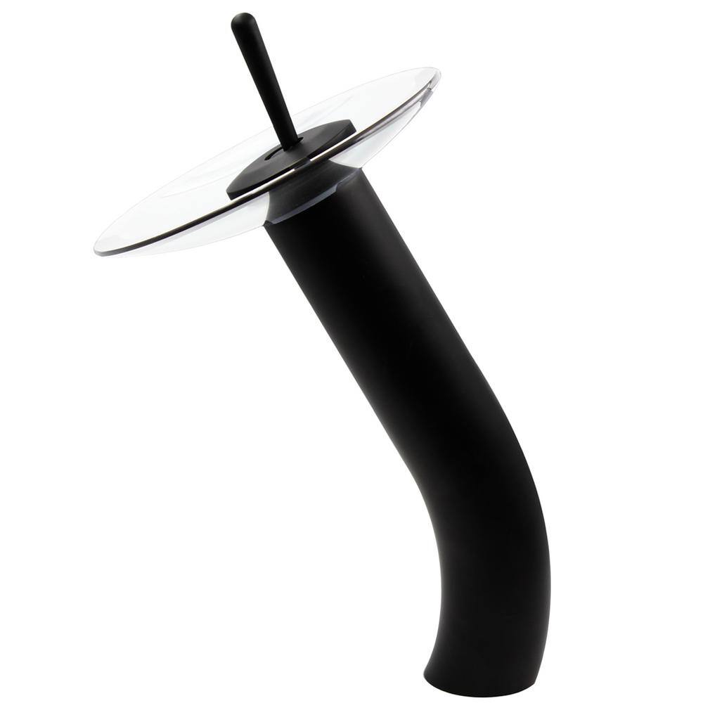 Matte Black and Clear Glass Waterfall Vessel Sink Faucet