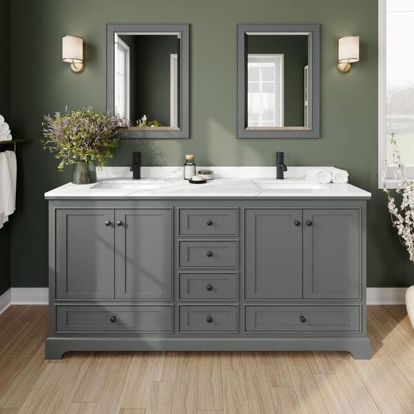 Wyndham Collection Deborah 72 in. W x 22 in. D x 35 in. H Double Bath Vanity in Dark Gray with Giotto Quartz Top and MC Mirrors