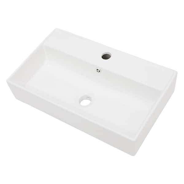 Tatahance 5 in. Wall-Mounted Rectangular Bathroom Sink in White Ceramic