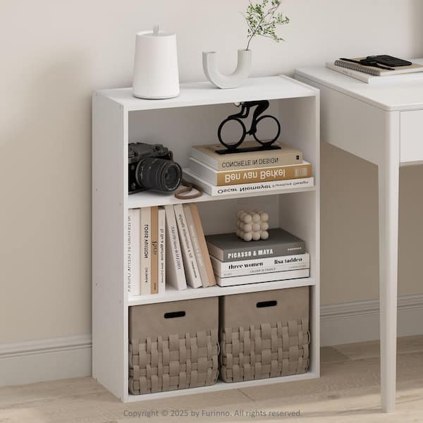 Simple 31.5 in. Tall Plain White Wood 3-Shelf Bookcase