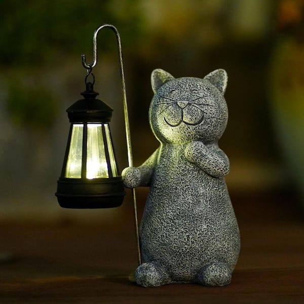 Goodeco Solar Garden Statue Cat Figurine- Garden Art with Solar