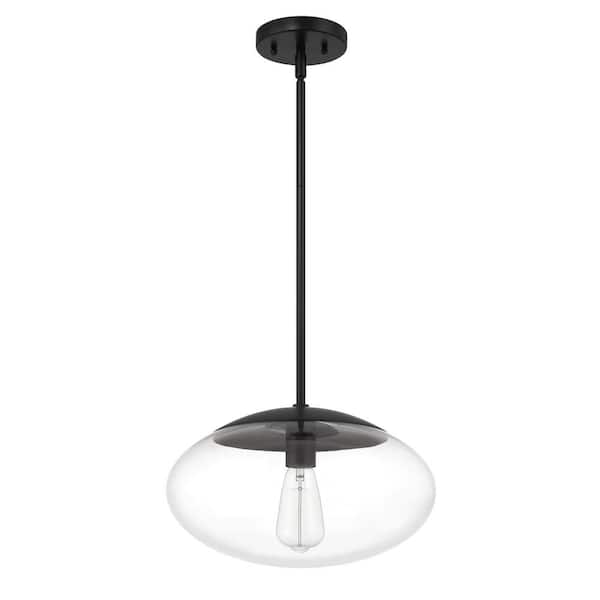 CRAFTMADE Gaze 60-Watt 1-Light Flat Black Finish Dining/Kitchen Island 14 in. Pendant w/ Clear Glass Shade No Bulbs Included