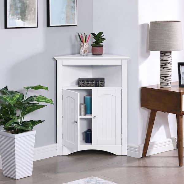 Aoibox 24 in. W x 12 in. D x 32 in. H in White Assembled Floor Corner with Doors and Shelves for Bathroom, Kitchen Cabinet