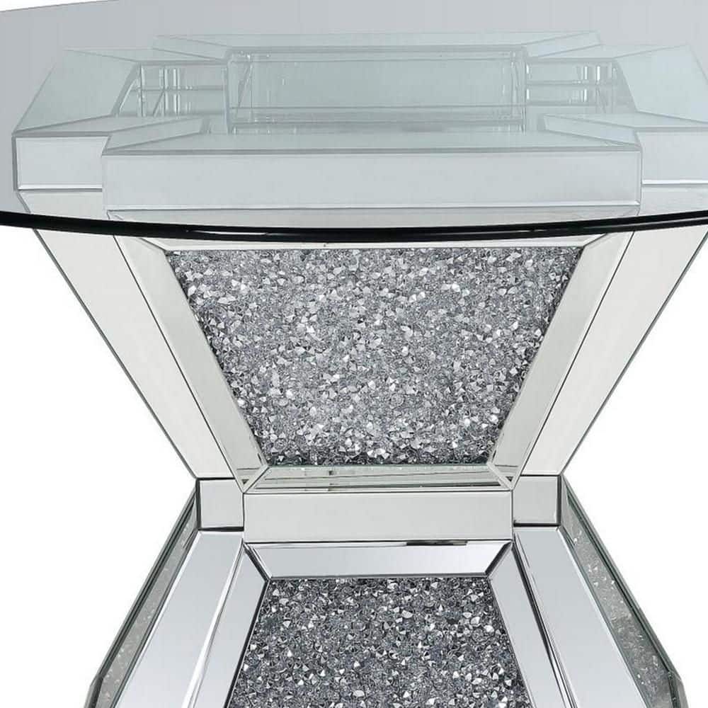 Contemporary 52'' Round Wood & Glass Dining Table with Crystal Accents