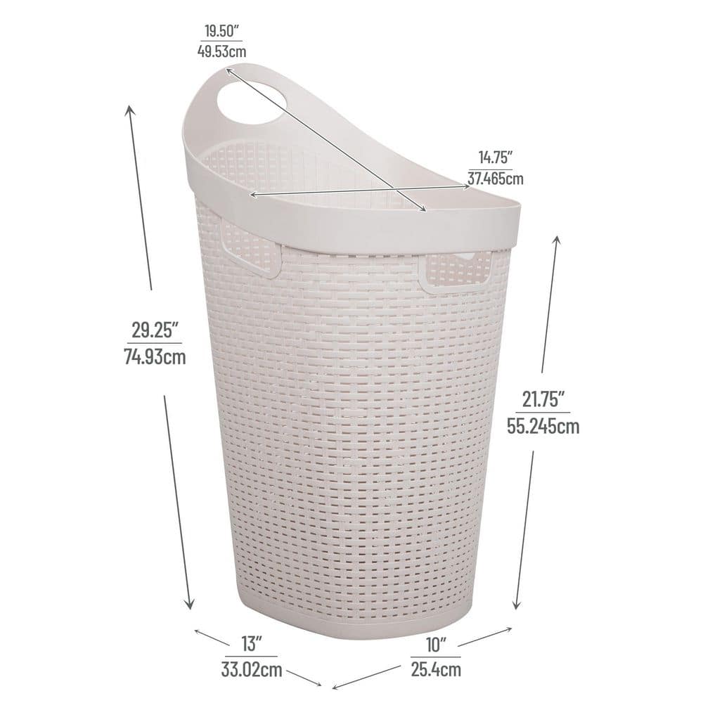 Ivory Wicker-look Plastic Upright Laundry Hamper with Wheels