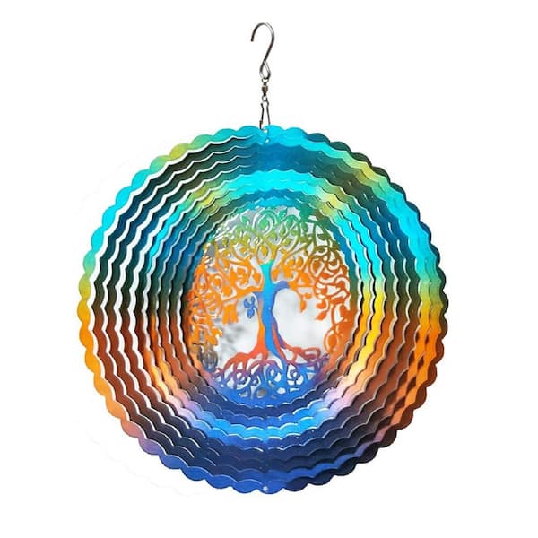 Unbranded 15 in. H Multi-Colored Stainless Steel Life Tree Wind Spinners Indoor Outdoor Garden Decoration Crafts Ornaments