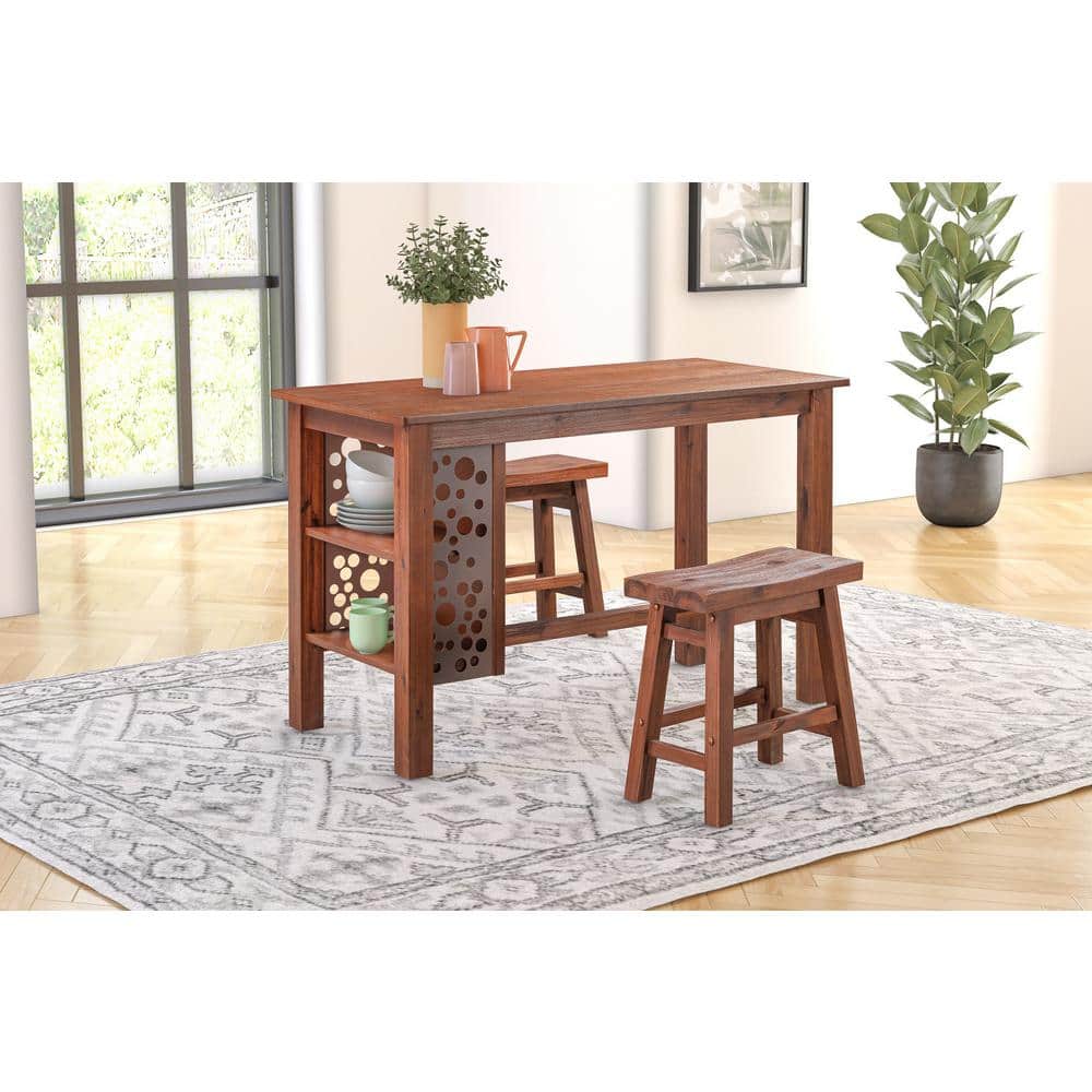 Rustic Chestnut Wire-Brush Reclaimed Wood Rectangular Dining Table