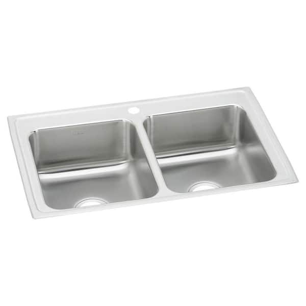 Lustertone Classic 33 in. Drop-in Double Bowl 18-Gauge Stainless Steel Kitchen Sink