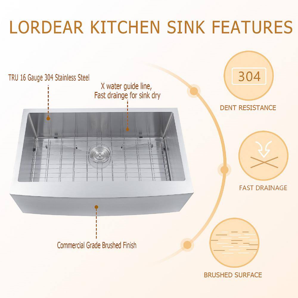 30'' Brushed Nickel Stainless Steel Farmhouse Kitchen Sink