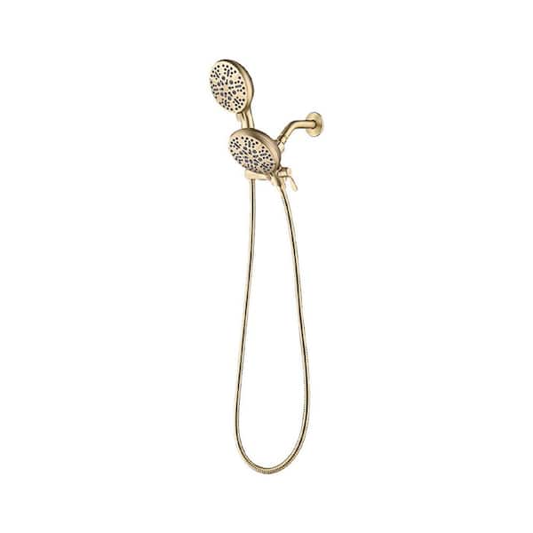 Tahanbath 5-Spray Patterns with 2.5 GPM 5 in. Wall Mount Dual Shower Heads and Handheld Shower Head in Brushed Gold