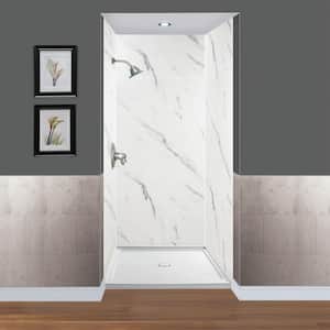 Expressions 36 in. x 36 in. x 96 in. 4-Piece Easy Up Adhesive Alcove Shower Wall Surround in Bianca