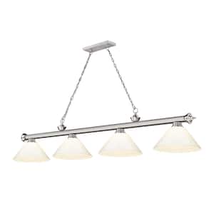 Cordon 4-Light Brushed Nickel with White Plastic Shade Billiard Light with No Bulbs Included