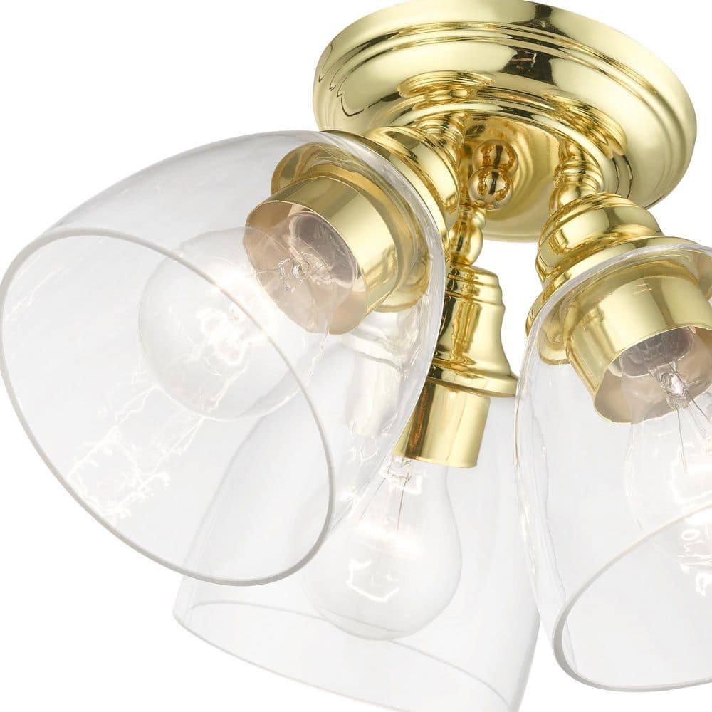 Elegant Montgomery Polished Brass 3-Light Flush Mount with Clear Glass