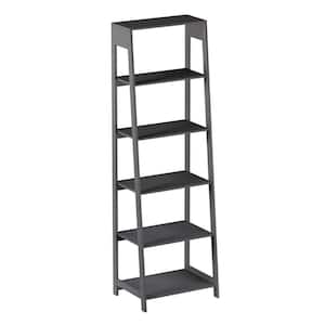 71 in. Gray Wooden 5-Shelf Leaning Ladder Bookcase