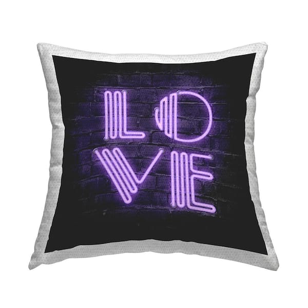 Stupell Industries Purple Neon Love Word Urban Design Purple Square Outdoor Throw Pillow