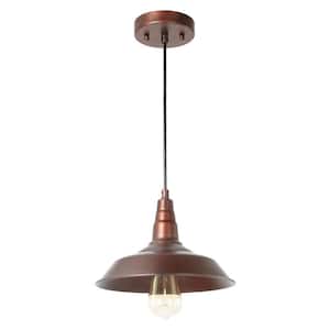 1-Light Aged Iron Indoor Pendant Light Farmhouse with Bell Shaped Shade Ideal for Kitchen, Dining Room and Living Room