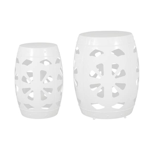 Sudzendf White Cylindrical Iron Outdoor Side Table 2-Piece