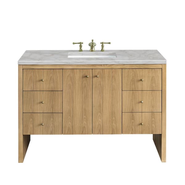James Martin Vanities Hudson 48.0 in. W x 23.5 in. D x 34.2 in. H Single Bathroom Vanity Light Natural Oak and Victorian Silver Quartz Top